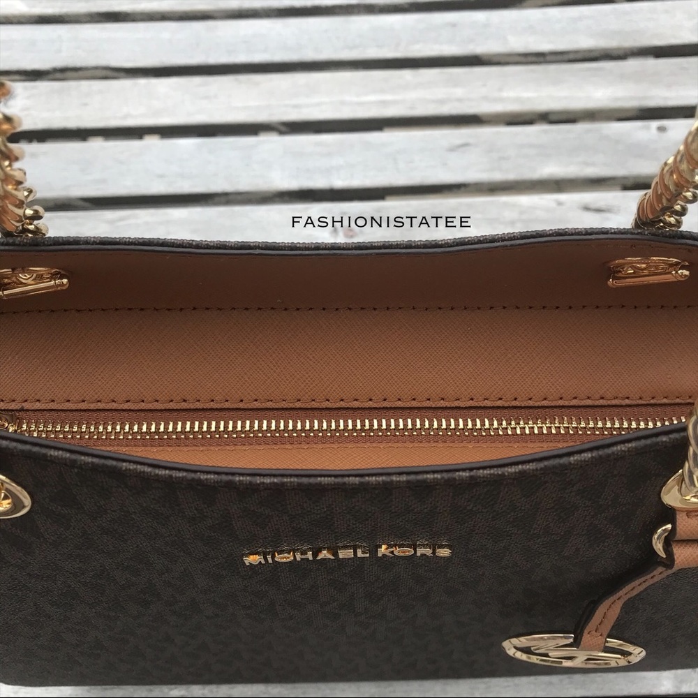 Michael Kors Large chain shoulder tote brown MK - Picture 3 of 7